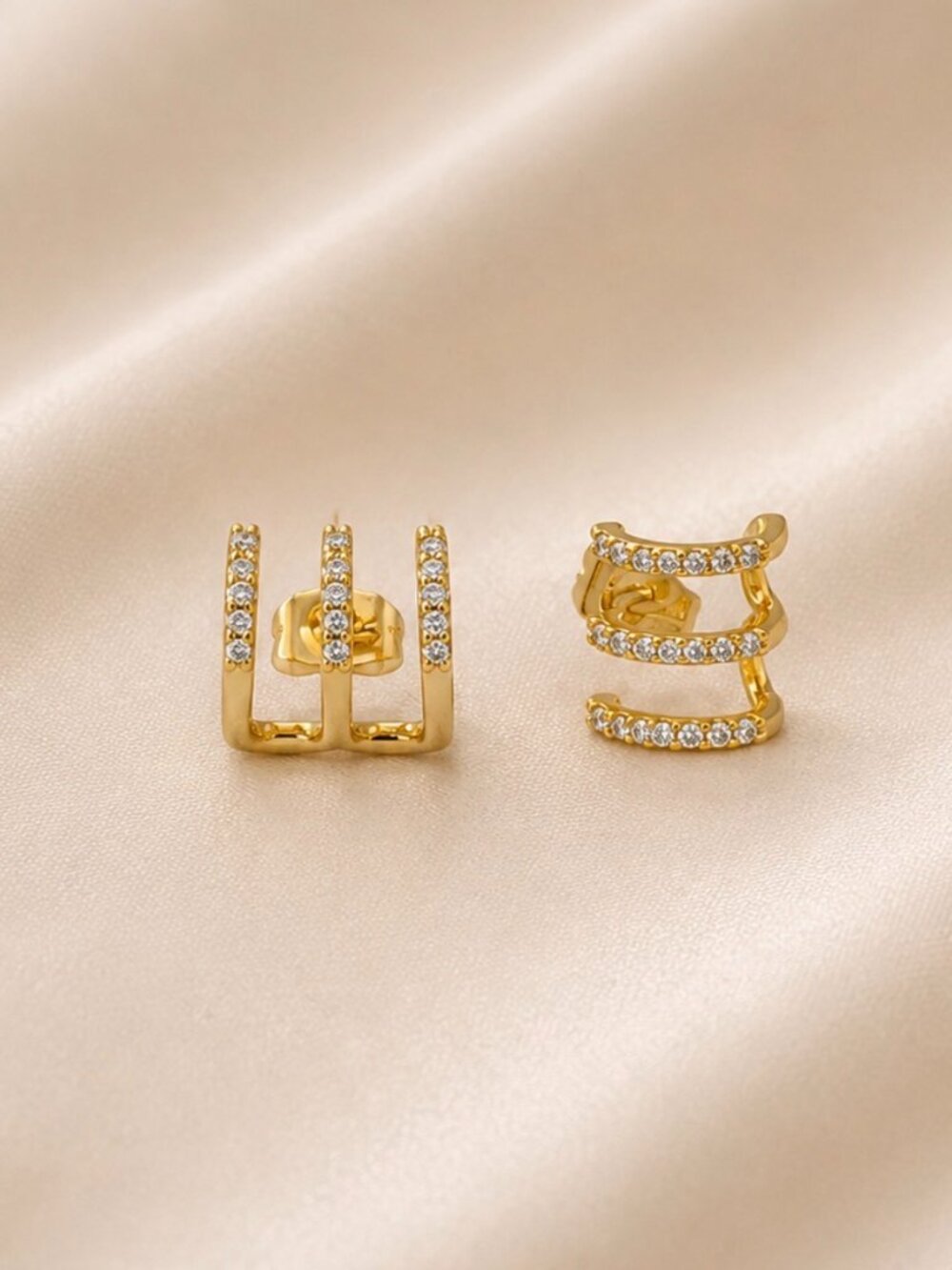 Triple Row Pave Huggie Earrings - Elegant Minimalist Statement Earrings - New